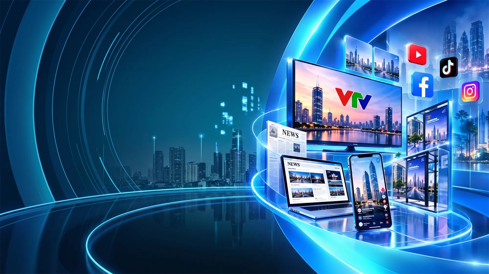 Studio truyền hình với máy quay và phông xanh