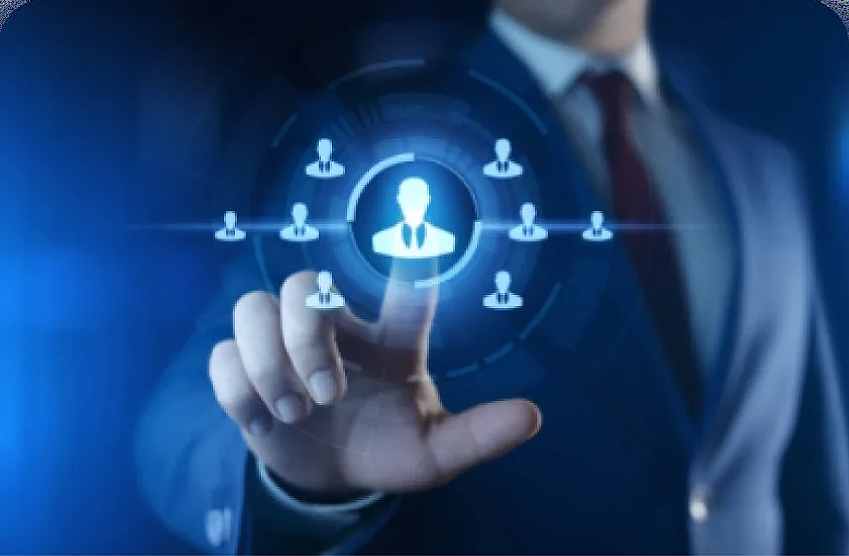 Businessman touching a connected network icon